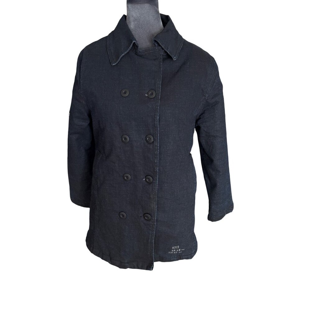 IKKS Mens Double-Breasted Denim Jacket In Dark Wash With Button Front
